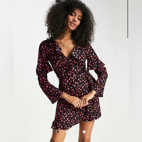 Topshop spot jacquard wrap dress in multi Size 4 - Picture 1 of 7
